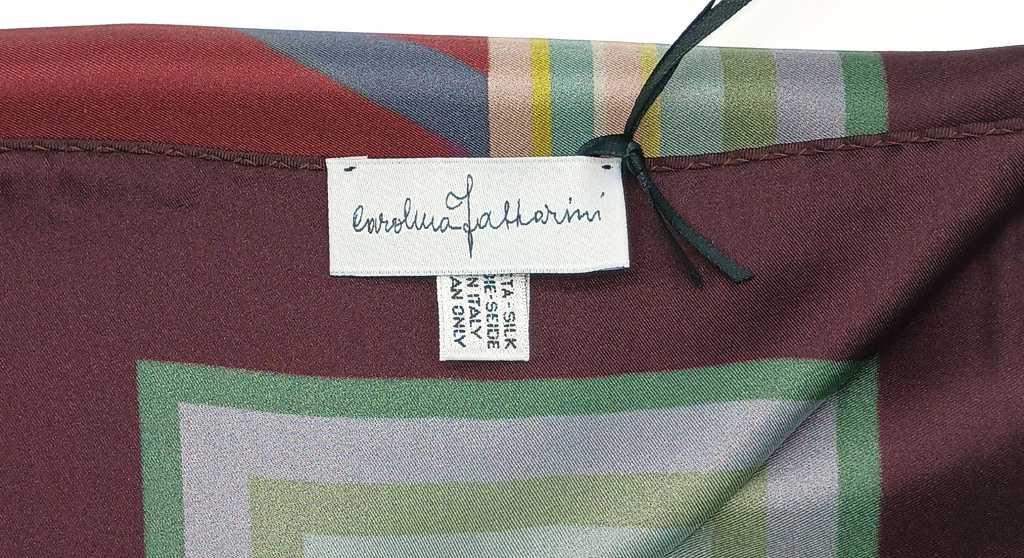 Designer Floral Silk Twill Scarf 35x35 – Made In Italy - Wine