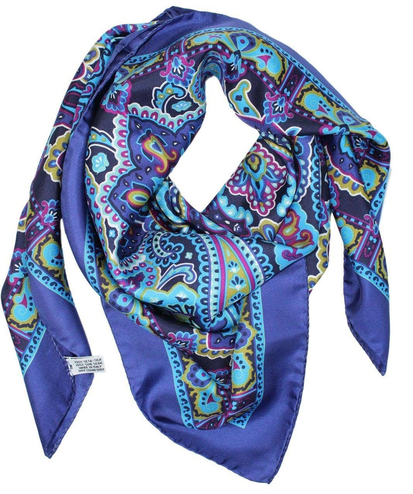 Designer Blue Paisley Silk Twill Square Scarf 35x35 – Made In Italy - DumasvilleBoutique