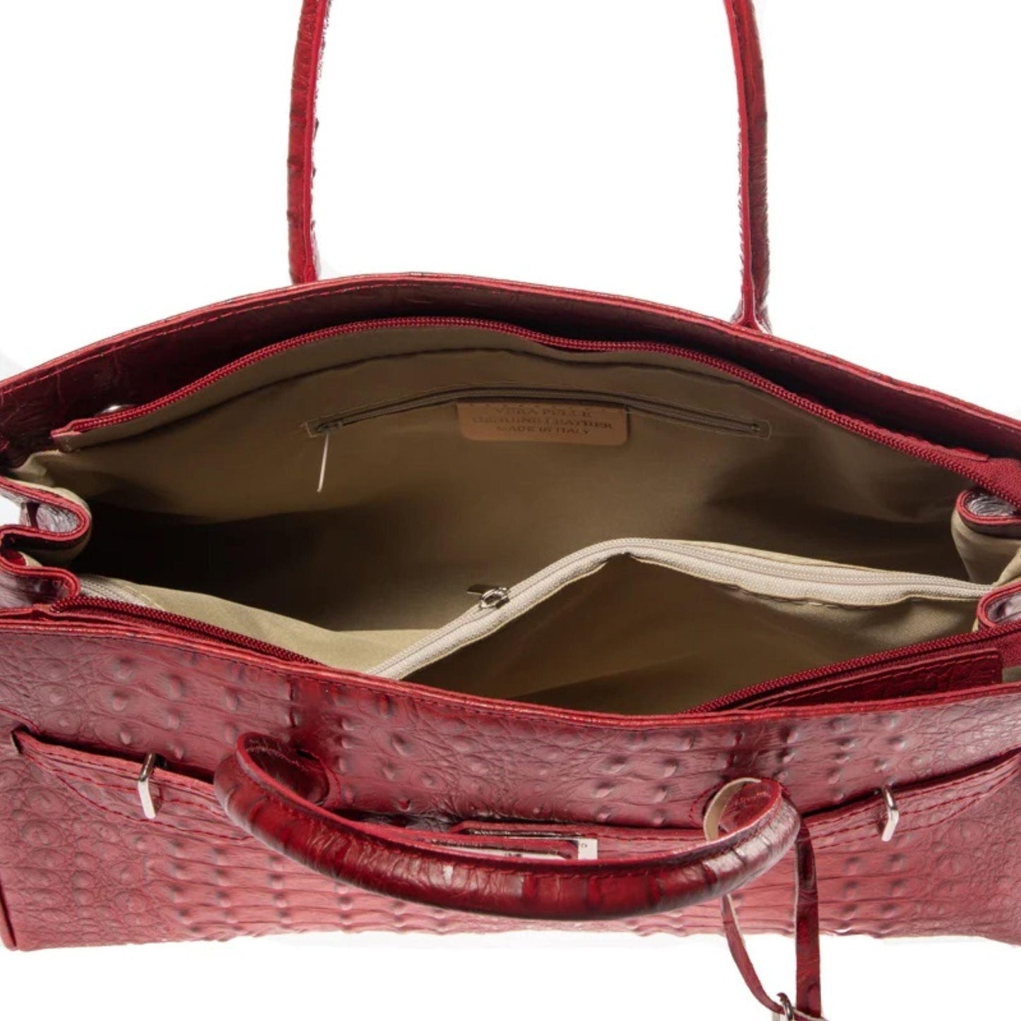 Lock & Key Genuine Croc Embossed Leather Handbag Satchel Dark Red LARGER VERSION – Made In Italy - DumasvilleBoutique