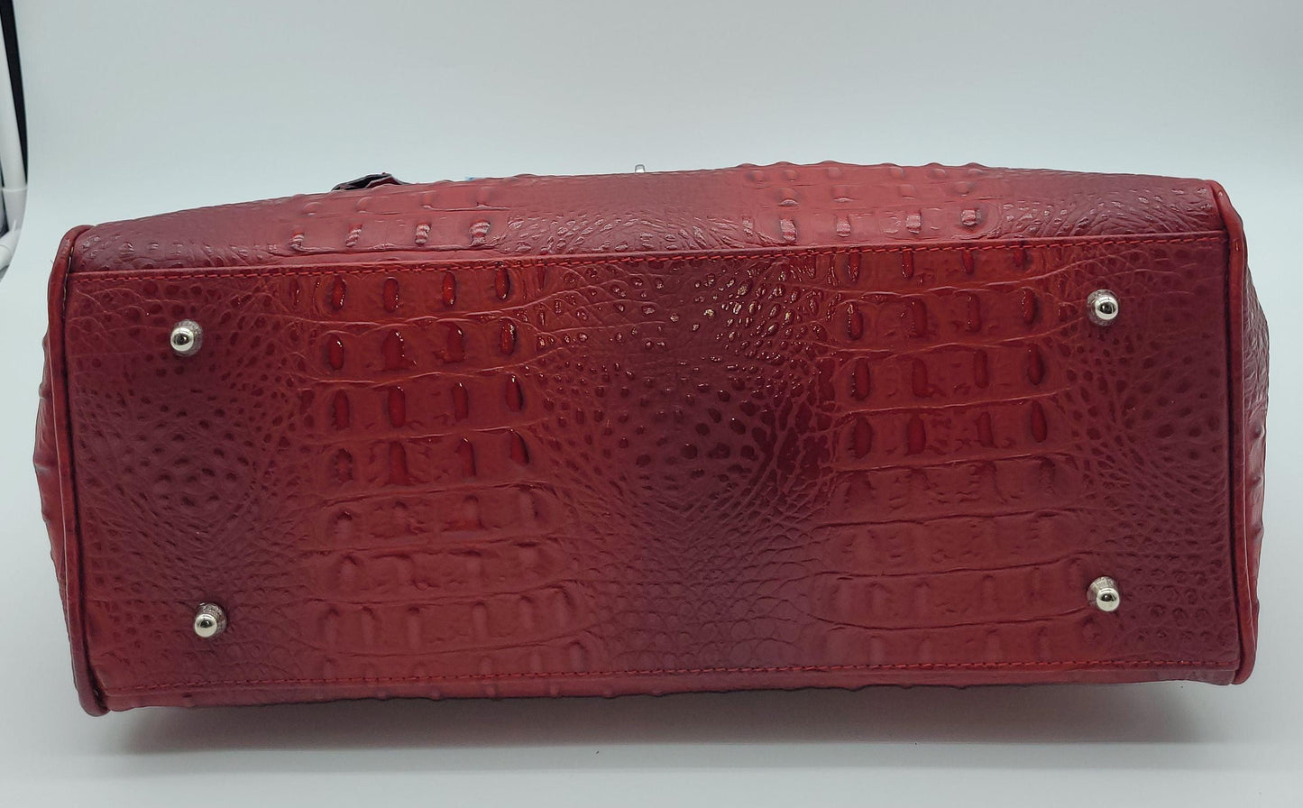 Lock & Key Genuine Croc Embossed Leather Handbag Satchel Dark Red LARGER VERSION – Made In Italy - DumasvilleBoutique