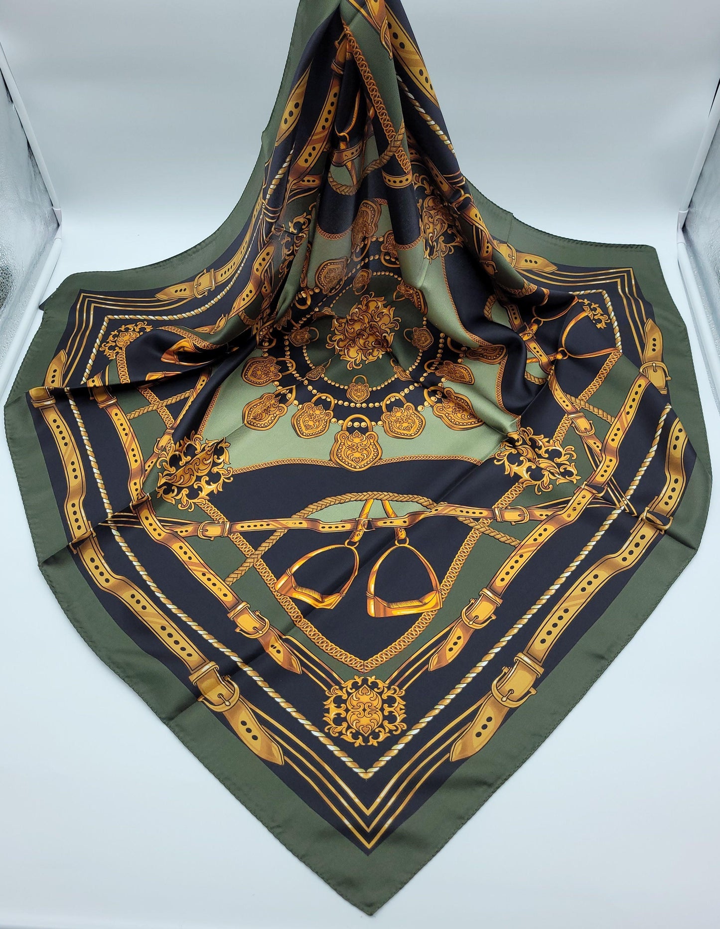 Designer Silk Twill Square Scarf 35x35 – Made In Italy - Olive Green - DumasvilleBoutique
