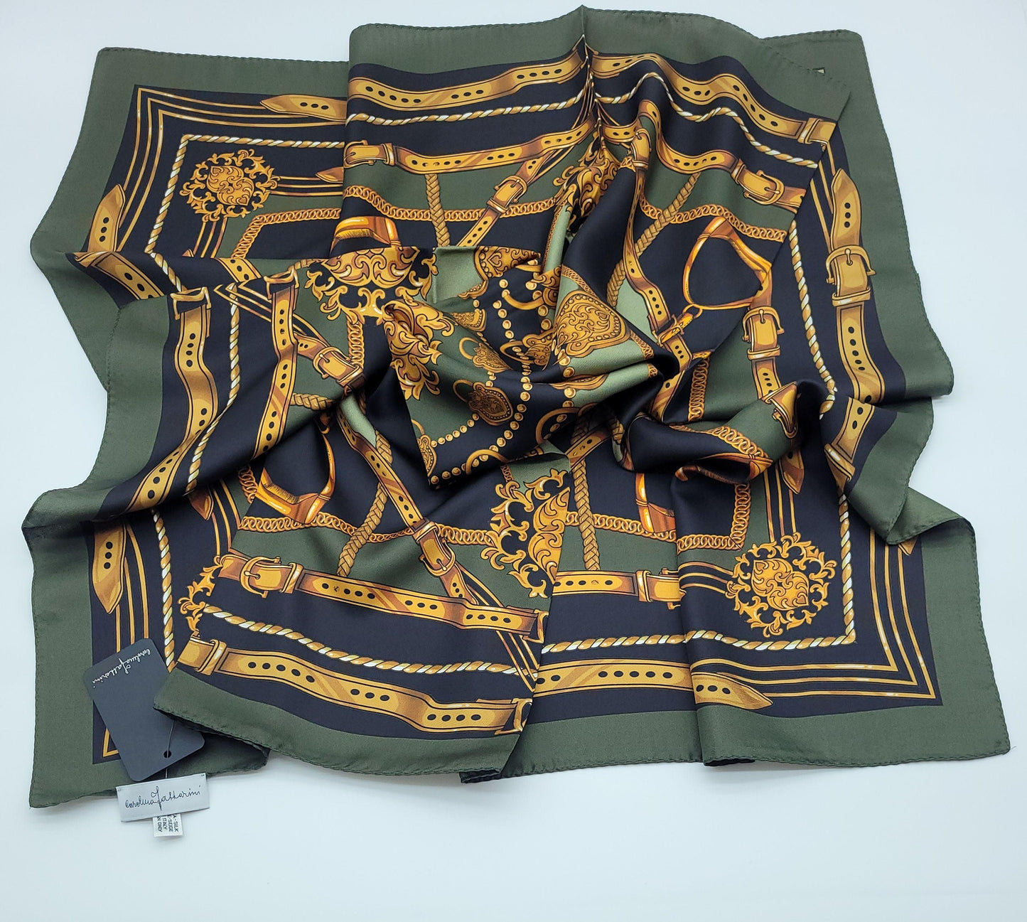 Designer Silk Twill Square Scarf 35x35 – Made In Italy - Olive Green - DumasvilleBoutique