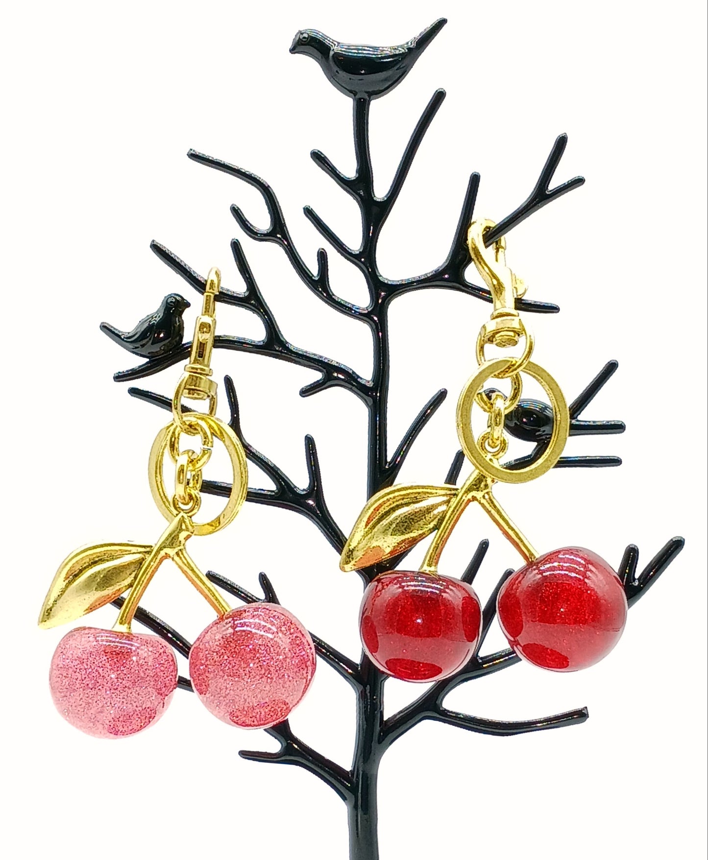Cherry Glitter Acrylic Keychain Bag Charm – Gold Metal