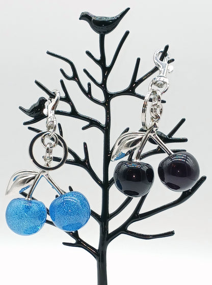 Cherry Glitter Acrylic Keychain Bag Charm – Silver Metal