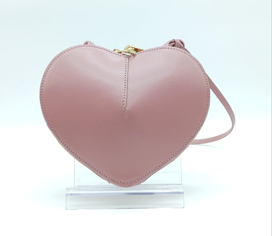Antique Pink Genuine Leather Heart Crossbody Handbag – Made In Italy