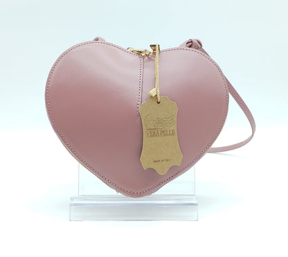 Antique Pink Genuine Leather Heart Crossbody Handbag – Made In Italy