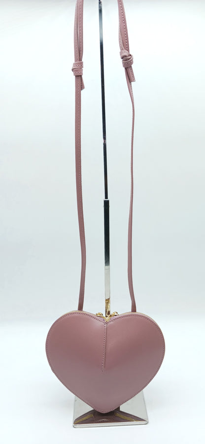 Antique Pink Genuine Leather Heart Crossbody Handbag – Made In Italy