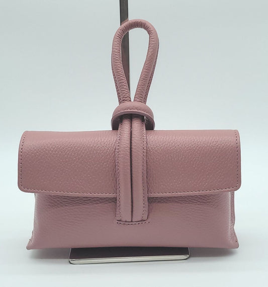 Genuine Pebble Leather Crossbody Handbag - Antique Pink – Made In Italy