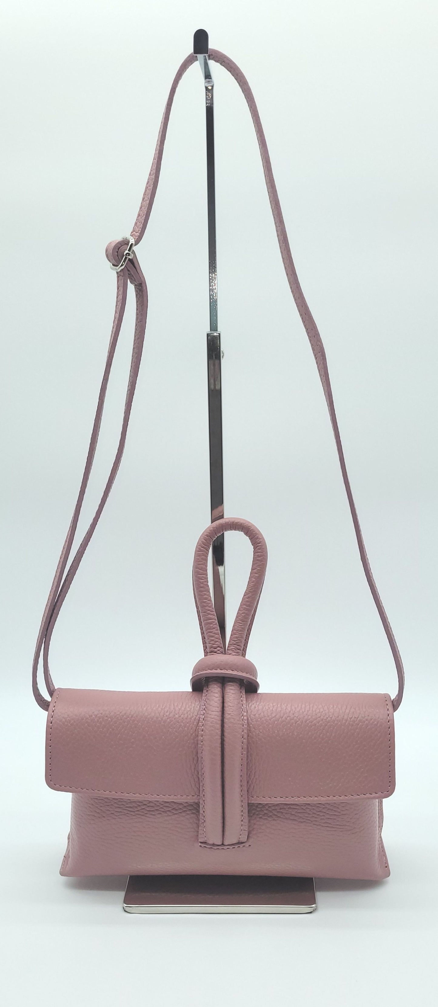 Genuine Pebble Leather Crossbody Handbag - Antique Pink – Made In Italy