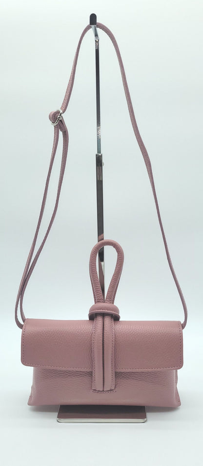 Genuine Pebble Leather Crossbody Handbag - Antique Pink – Made In Italy