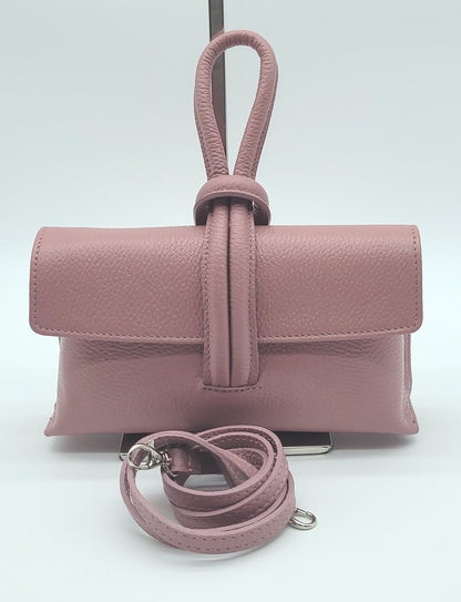 Genuine Pebble Leather Crossbody Handbag - Antique Pink – Made In Italy