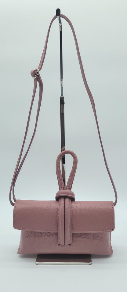 Genuine Pebble Leather Crossbody Handbag - Antique Pink – Made In Italy