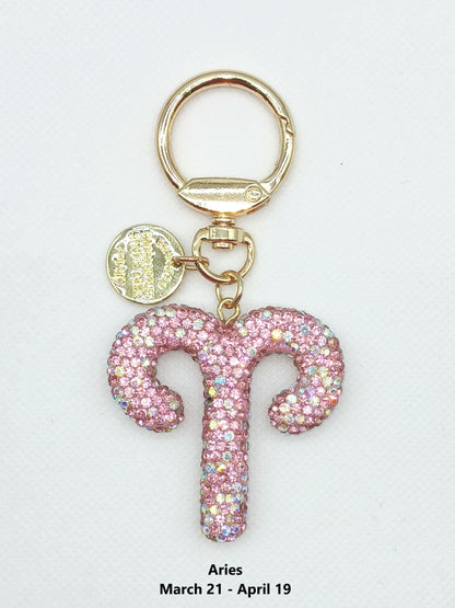 Bling Zodiac Rhinestone Keychain Bag Charm