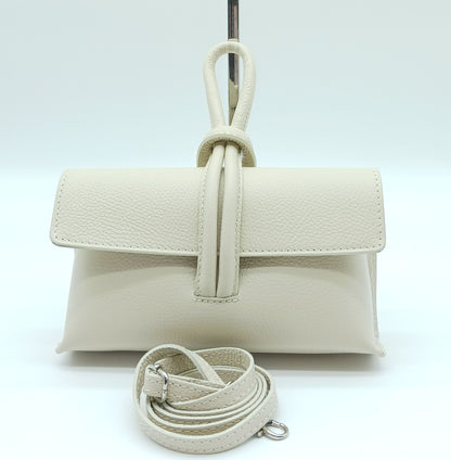 Genuine Pebble Leather Crossbody Handbag - Beige – Made In Italy