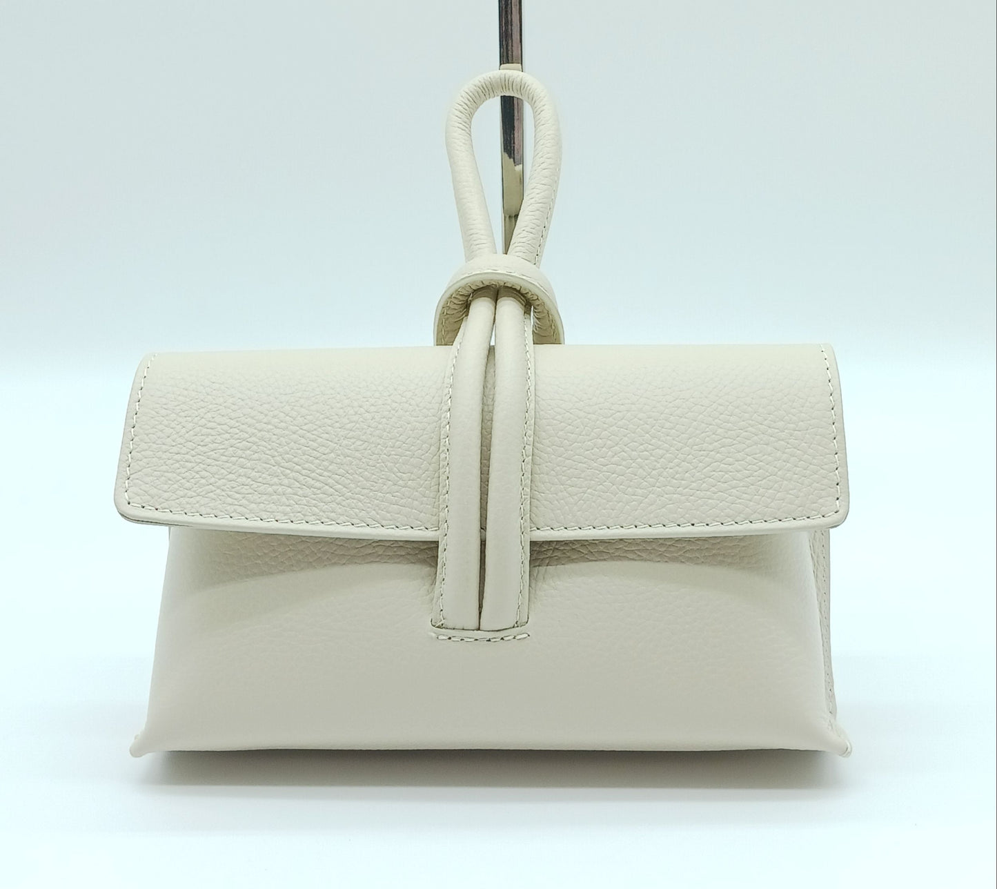 Genuine Pebble Leather Crossbody Handbag - Beige – Made In Italy
