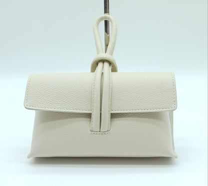 Genuine Pebble Leather Crossbody Handbag - Beige – Made In Italy