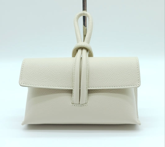 Genuine Pebble Leather Crossbody Handbag - Beige – Made In Italy