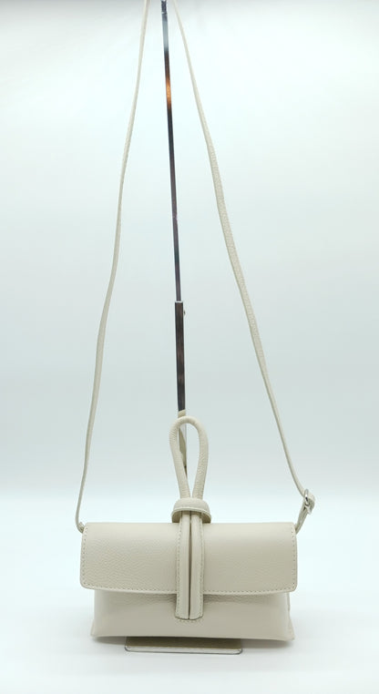 Genuine Pebble Leather Crossbody Handbag - Beige – Made In Italy