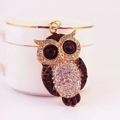 Bling Owl Rhinestone Alloy Keychain Bag Charm