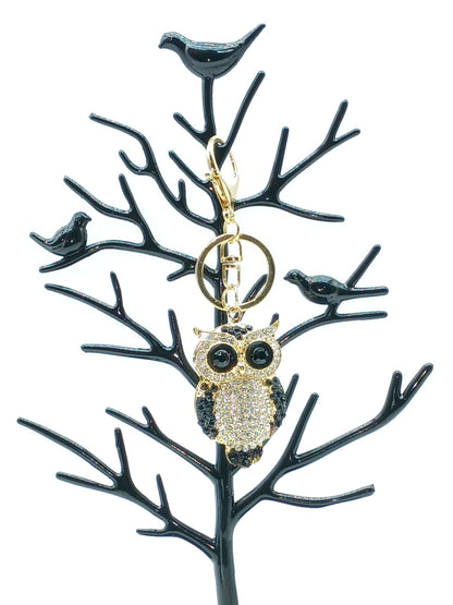 Bling Owl Rhinestone Alloy Keychain Bag Charm