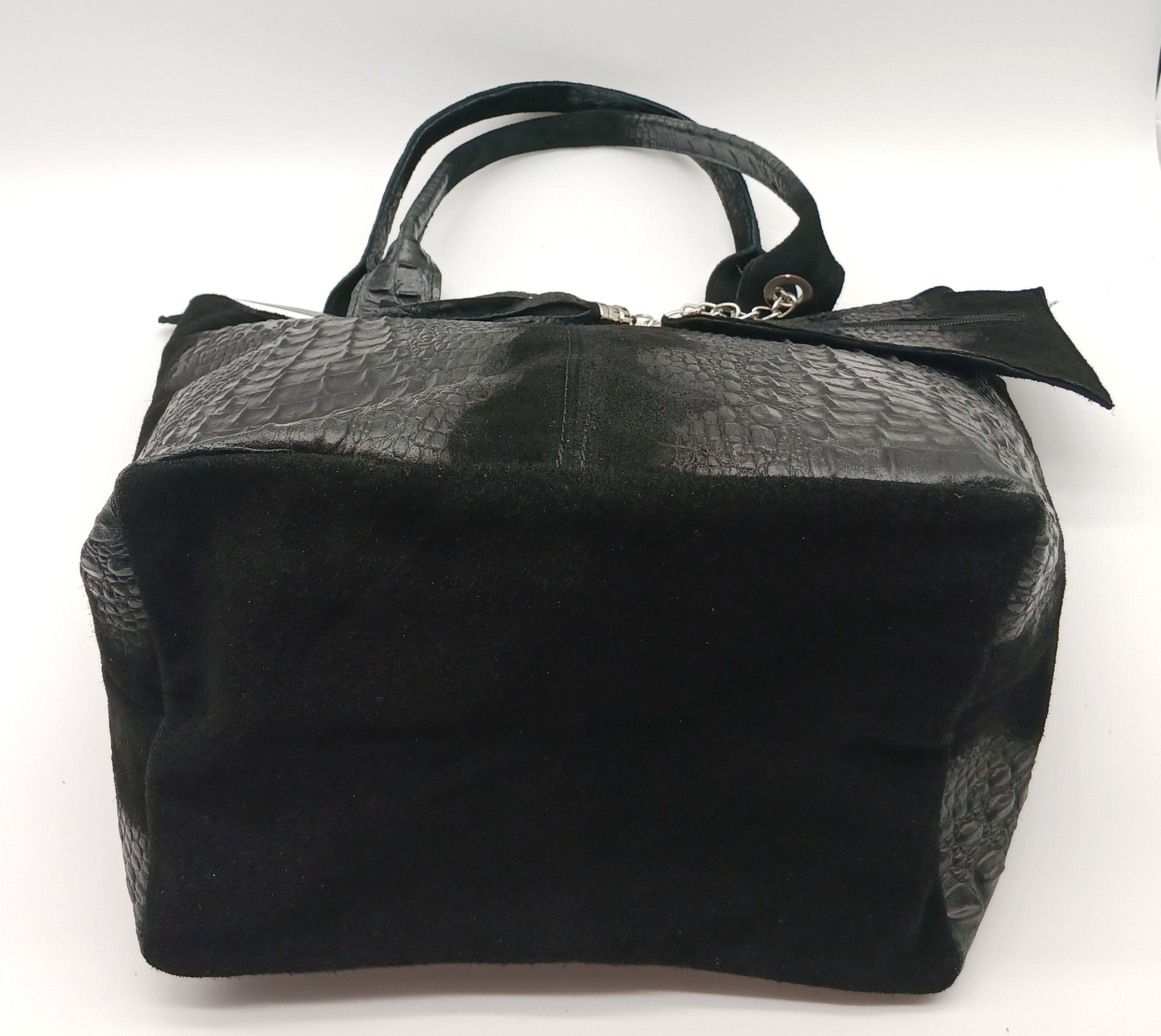 Genuine Leather & Suede Croc Embossed XL Shoulder Bag Tote - Black – Made In Italy - DumasvilleBoutique