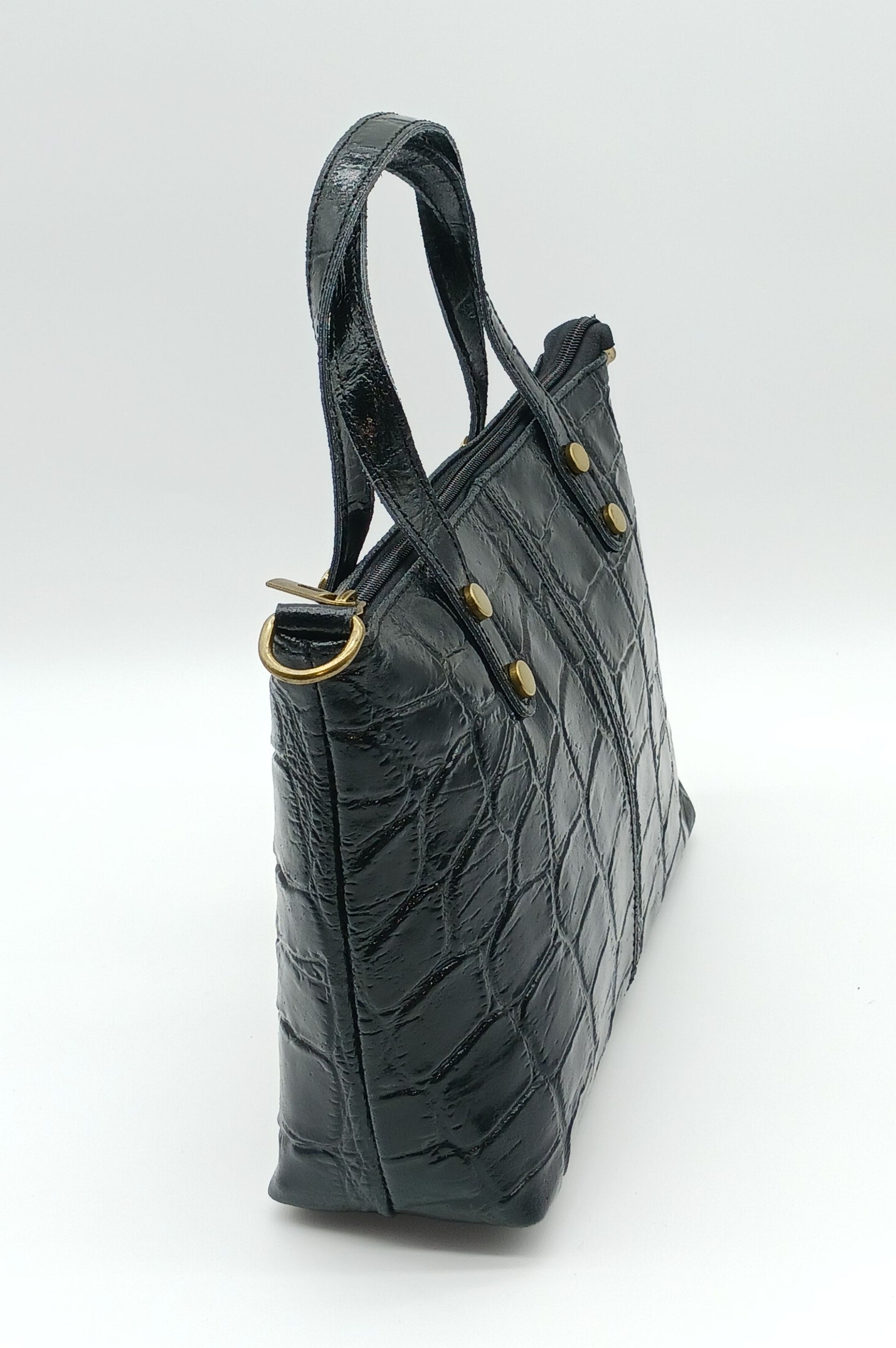 Genuine Croc Embossed Leather Handbag Satchel - Black – Made In Italy - DumasvilleBoutique