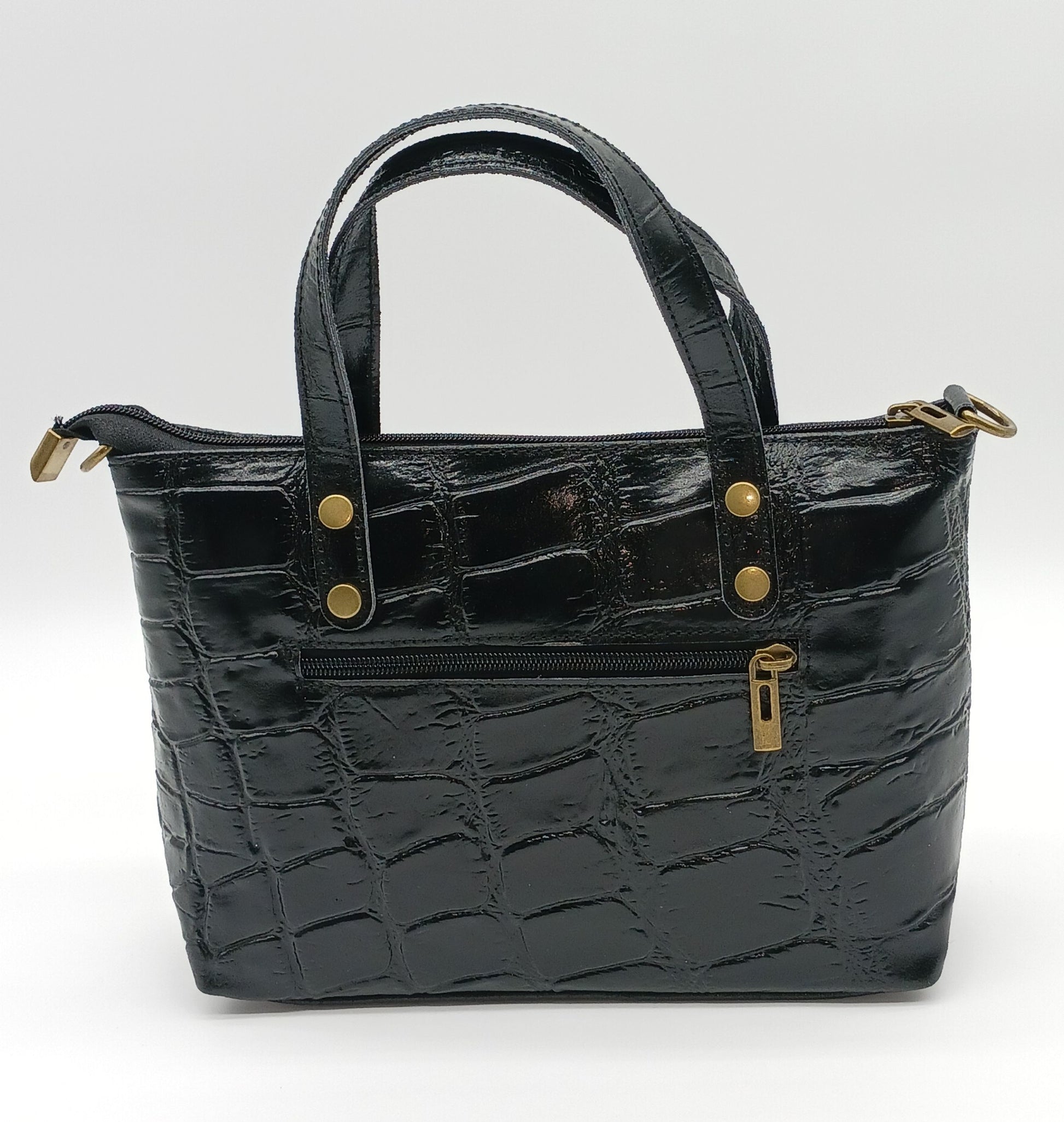 Genuine Croc Embossed Leather Handbag Satchel - Black – Made In Italy - DumasvilleBoutique