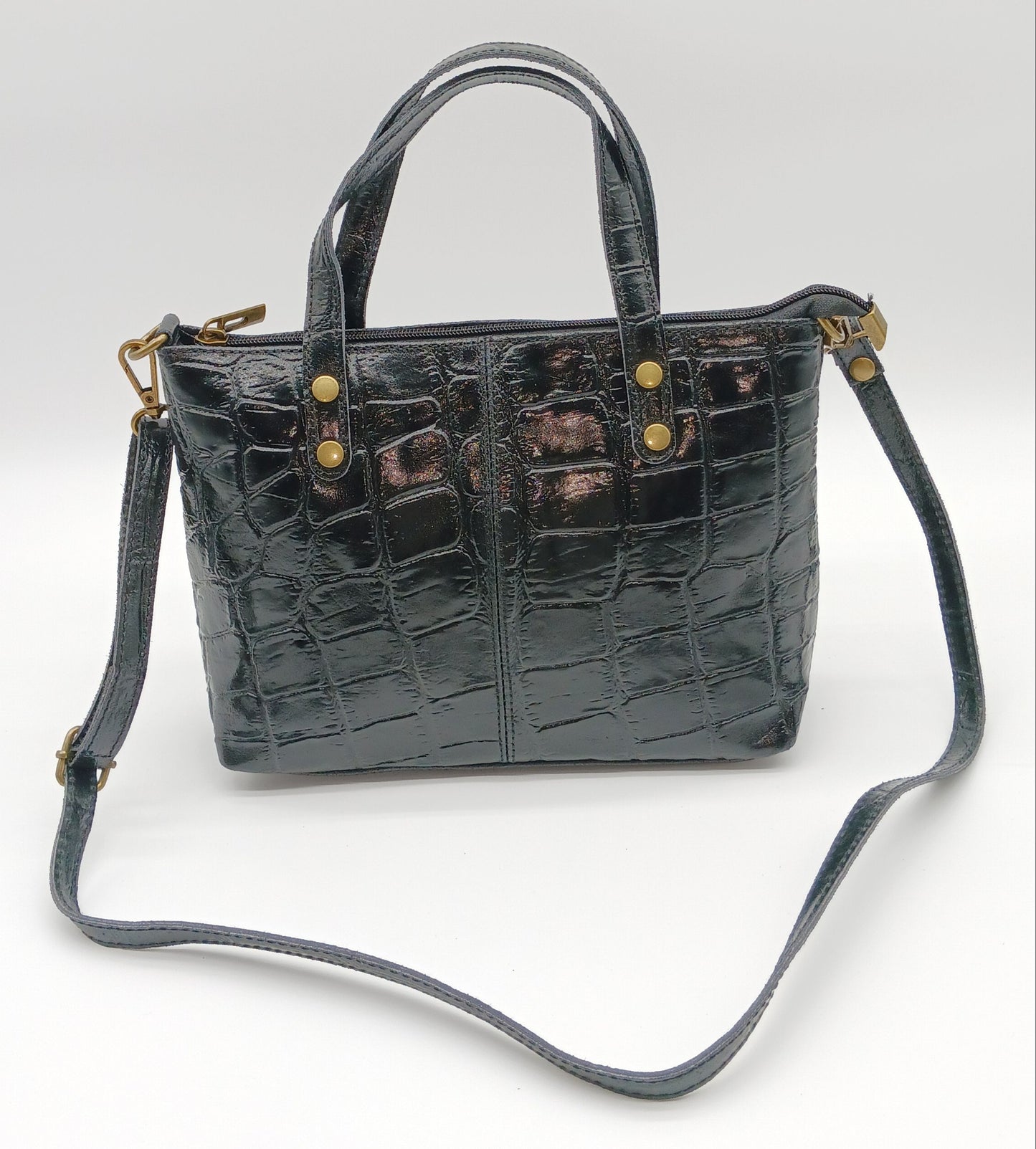 Genuine Croc Embossed Leather Handbag Satchel - Black – Made In Italy - DumasvilleBoutique