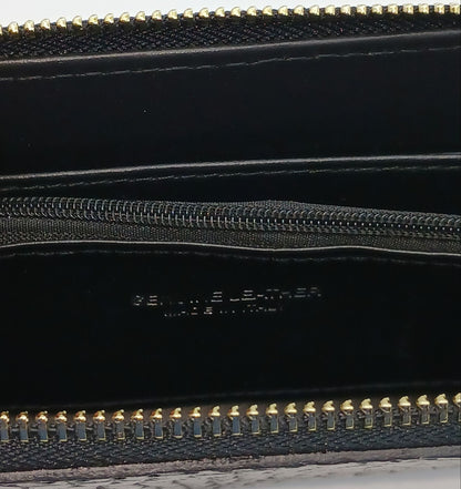 Genuine Croc Embossed Leather Zip Wallet – Made In Italy - Black