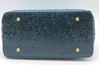 Black Genuine Leather Floral Embossed Handbag Satchel – Made In Italy