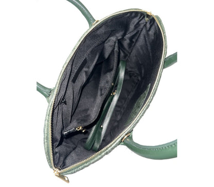 Black Genuine Leather Floral Embossed Handbag Satchel – Made In Italy