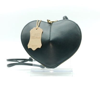 Black Genuine Leather Heart Crossbody Handbag – Made In Italy