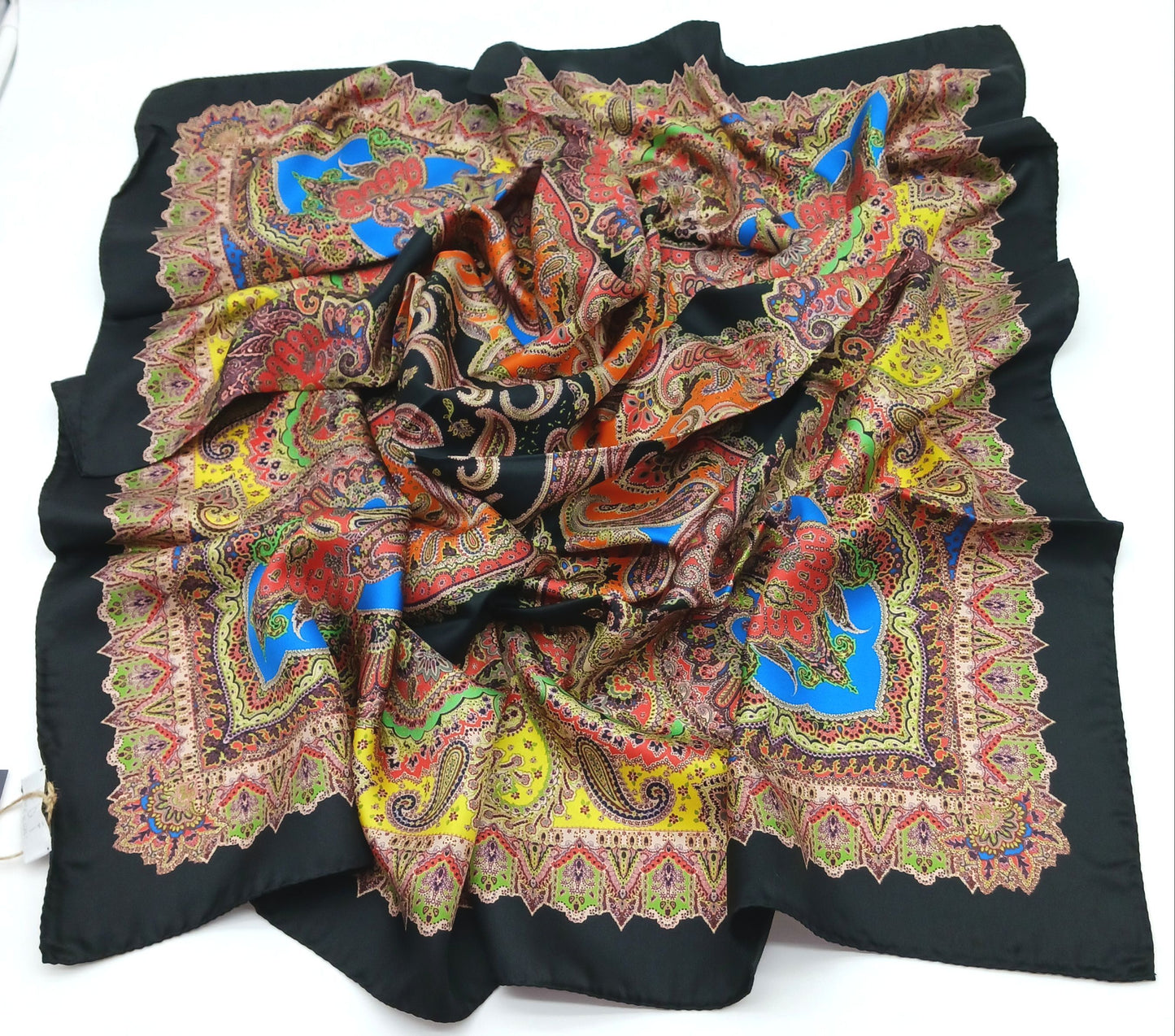 Black Orange Paisley Design Silk Twill Square Scarf 35x35 – Made In Italy - DumasvilleBoutique