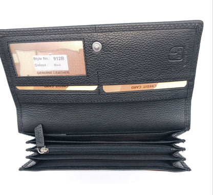 Italian Genuine Pebble Leather Wallet - Black