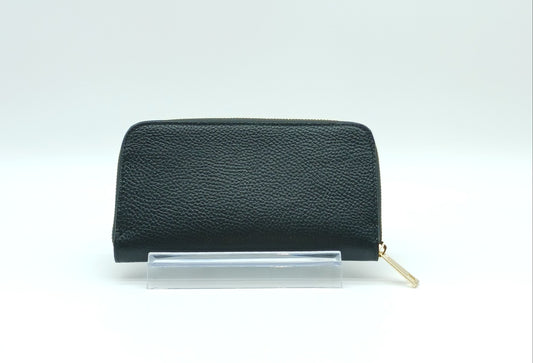 Genuine Pebble Leather Zip Wallet – Made In Italy - Black