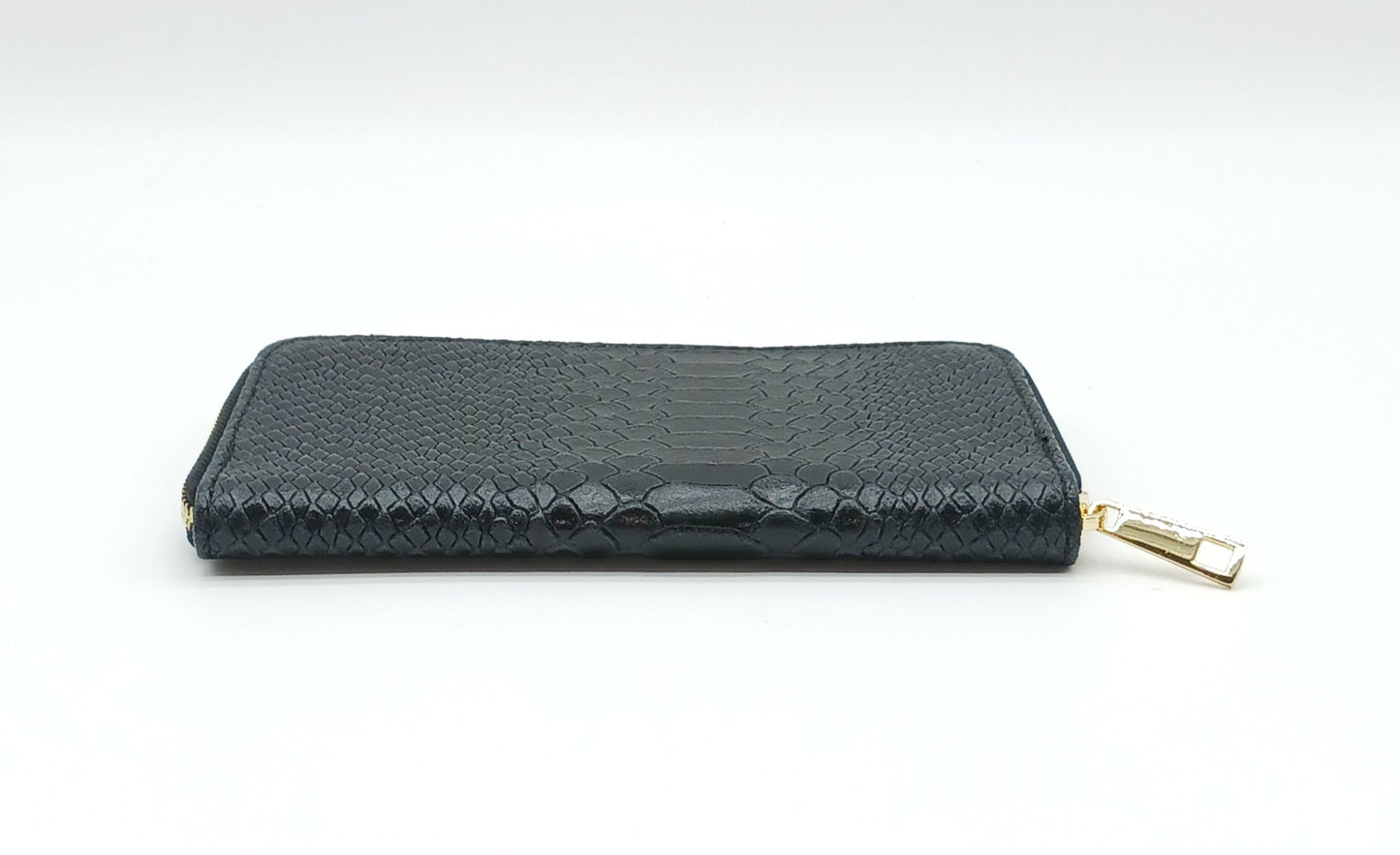 Genuine Snake Embossed Leather Zip Wallet – Made In Italy - Black