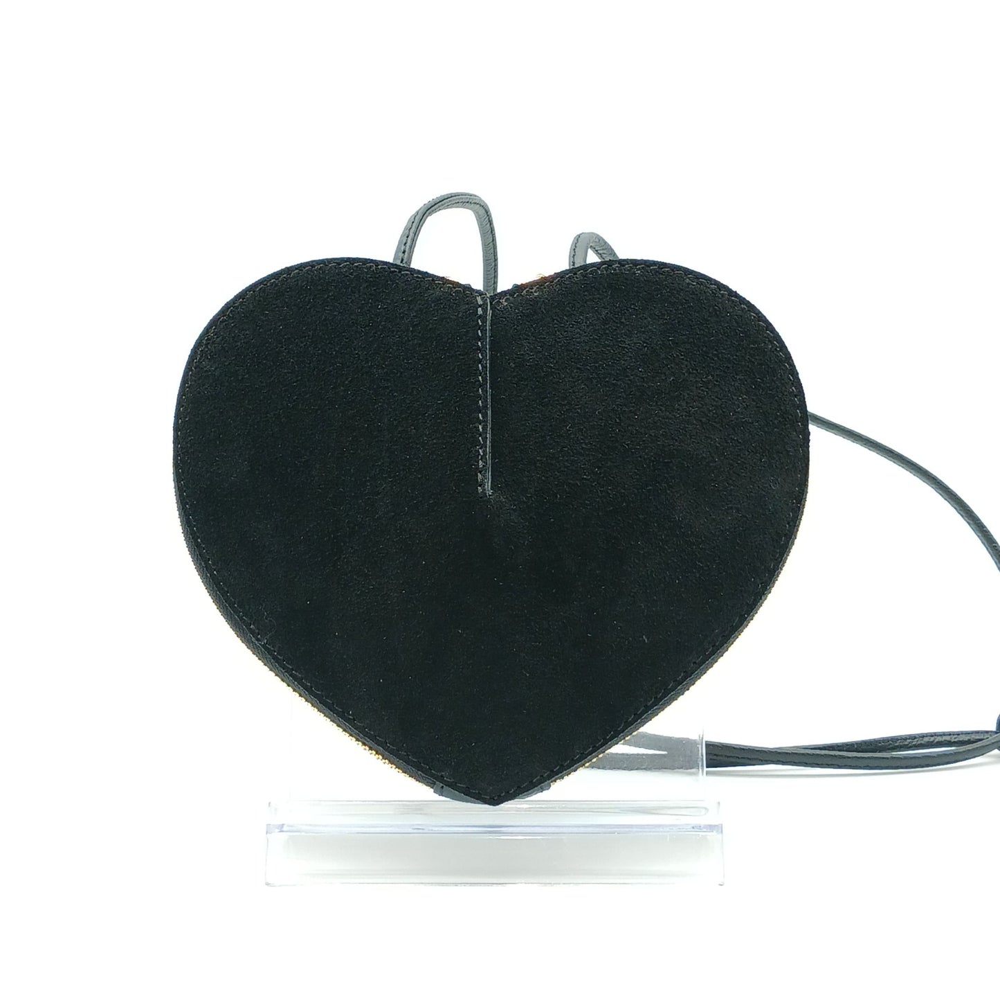 Black Genuine Suede Heart Crossbody Handbag – Made In Italy