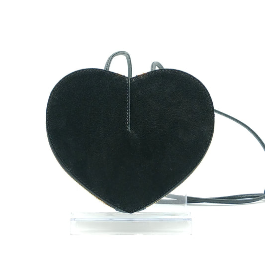 Black Genuine Suede Heart Crossbody Handbag – Made In Italy