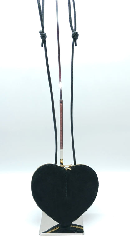 Black Genuine Suede Heart Crossbody Handbag – Made In Italy