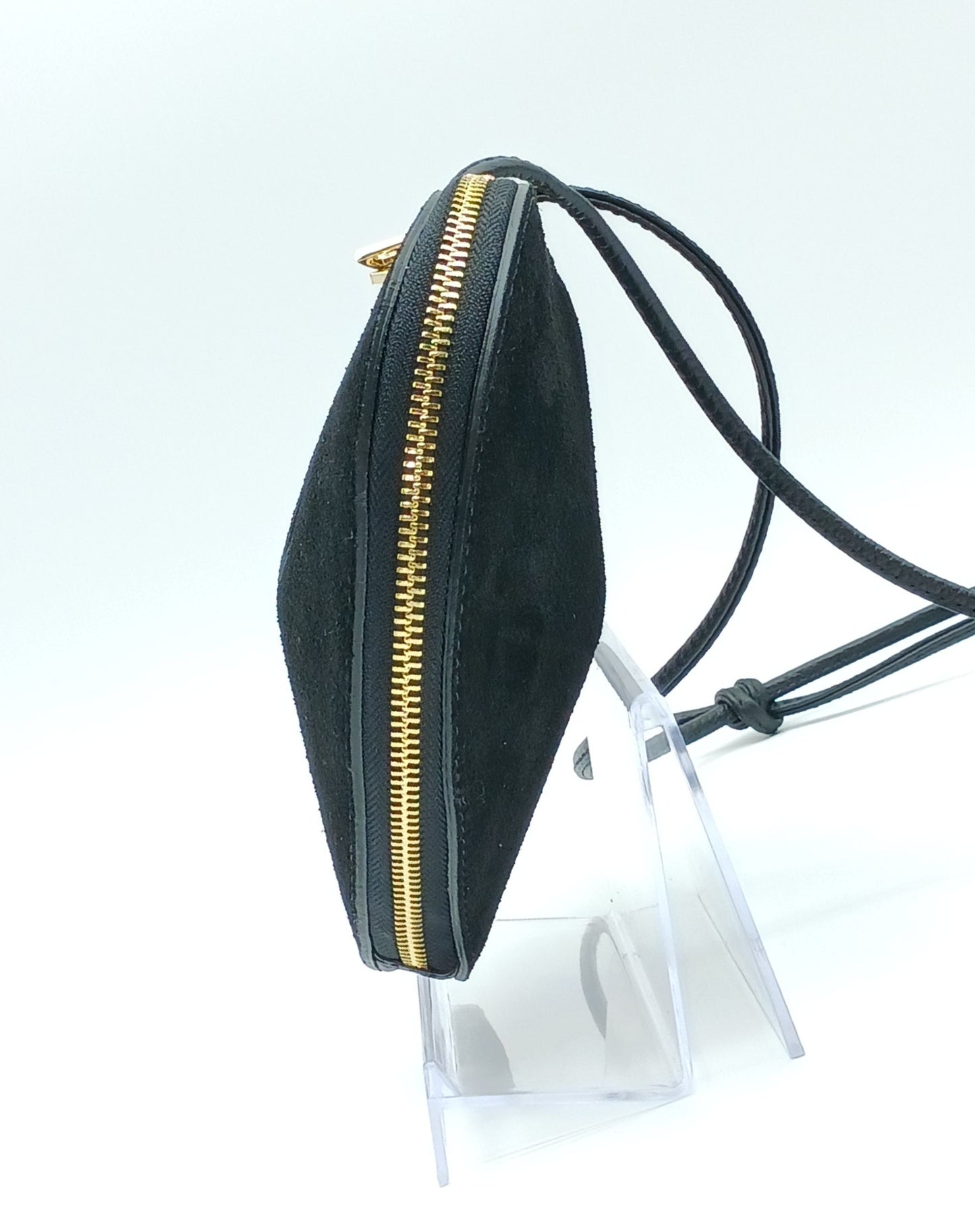 Black Genuine Suede Heart Crossbody Handbag – Made In Italy