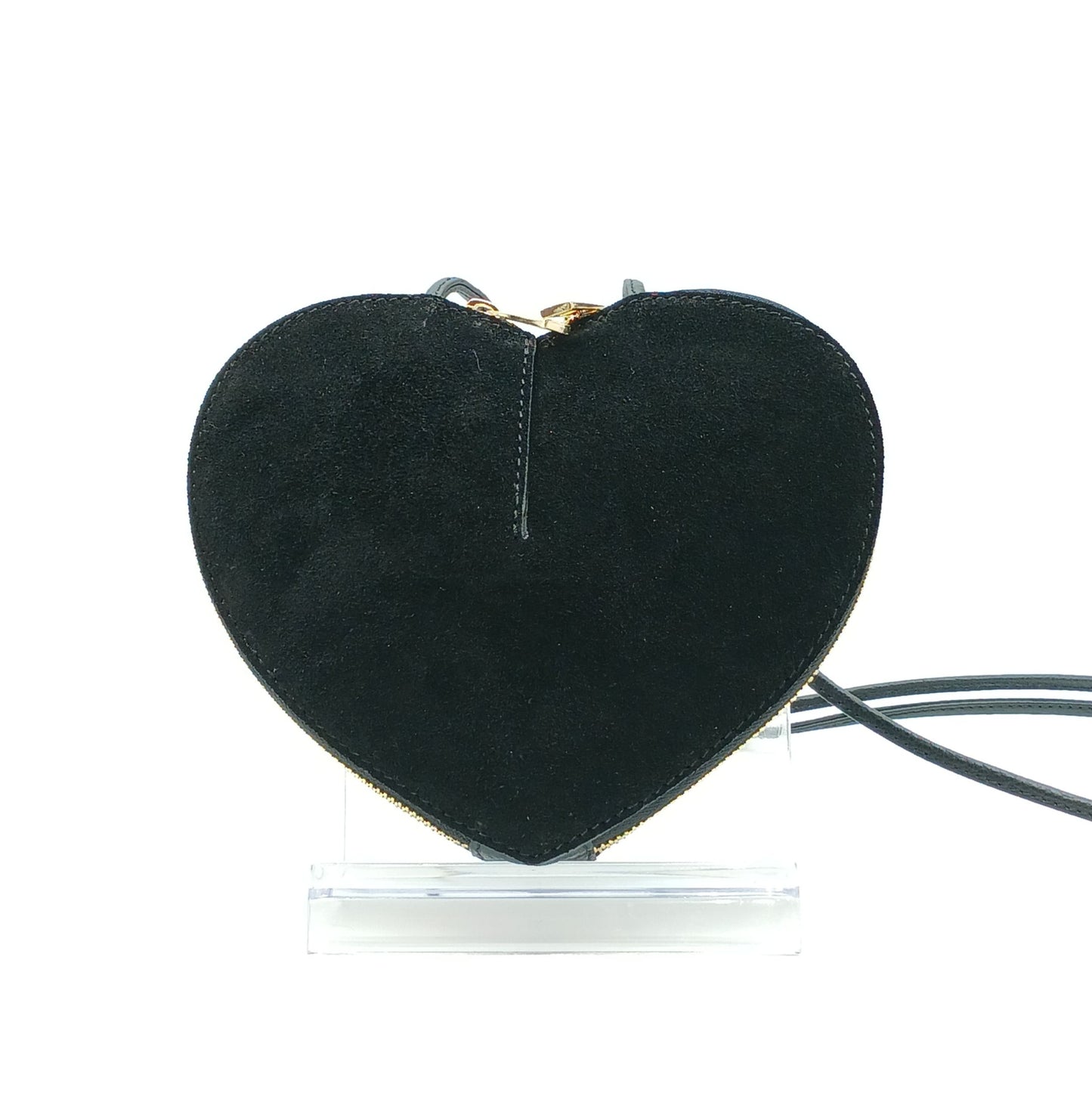 Black Genuine Suede Heart Crossbody Handbag – Made In Italy