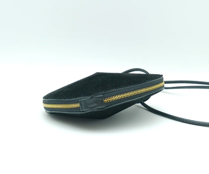 Black Genuine Suede Heart Crossbody Handbag – Made In Italy