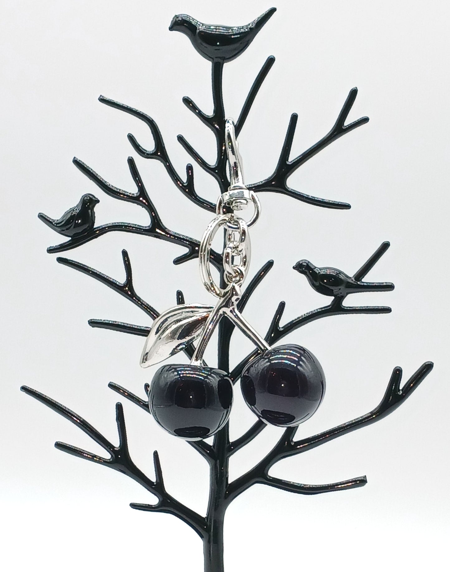 Cherry Glitter Acrylic Keychain Bag Charm – Silver Metal
