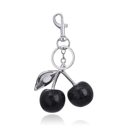Cherry Glitter Acrylic Keychain Bag Charm – Silver Metal
