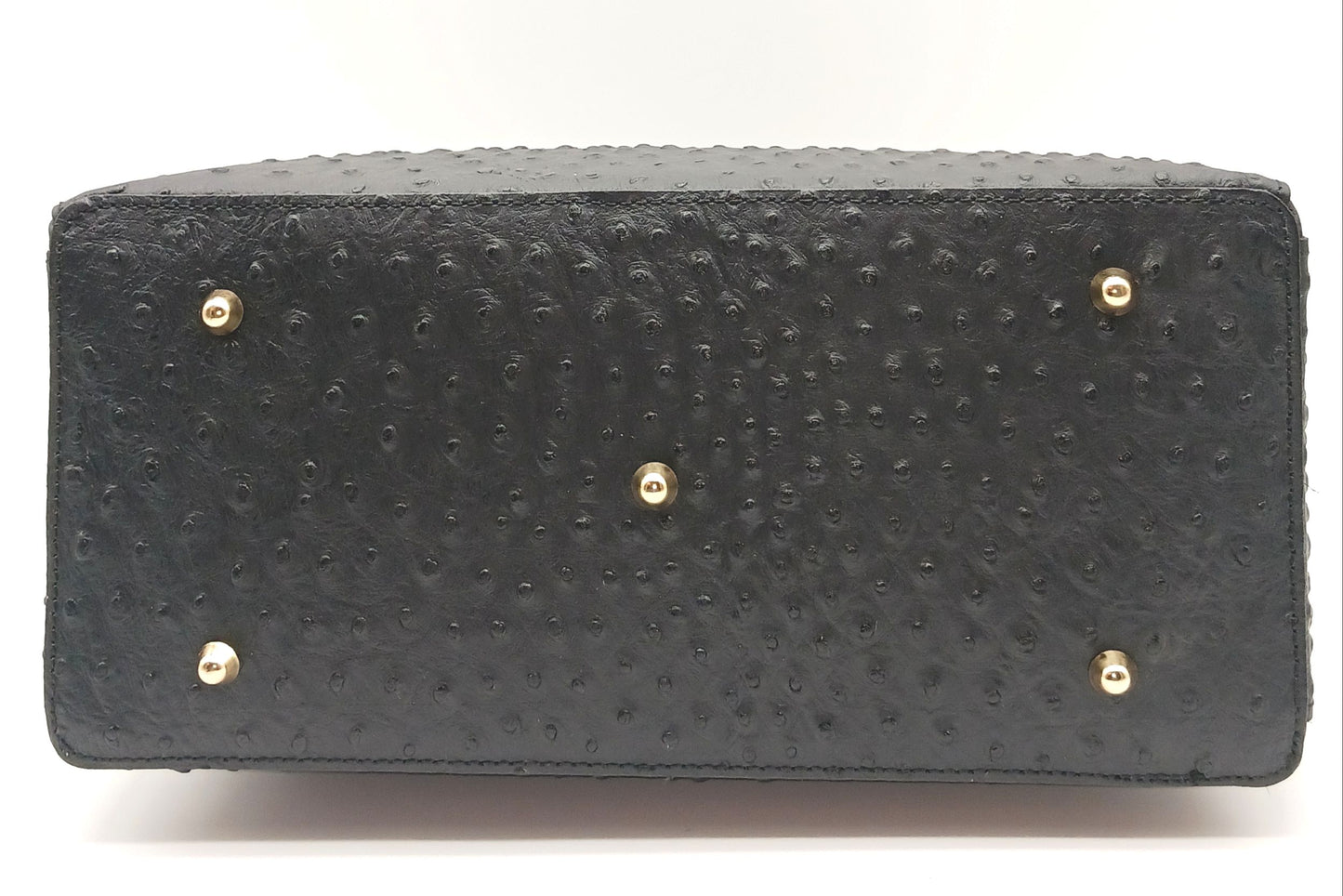 Lock & Key Genuine Ostrich Embossed Leather Handbag Satchel - Black – Made In Italy