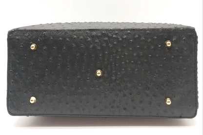 Lock & Key Genuine Ostrich Embossed Leather Handbag Satchel - Black – Made In Italy