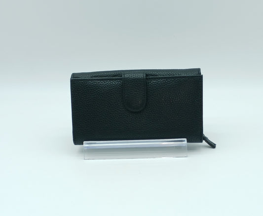 Italian Genuine Pebble Leather Wallet -Black