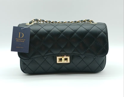 Genuine Leather Quilted Handbag (Medium) Black – Made In Italy