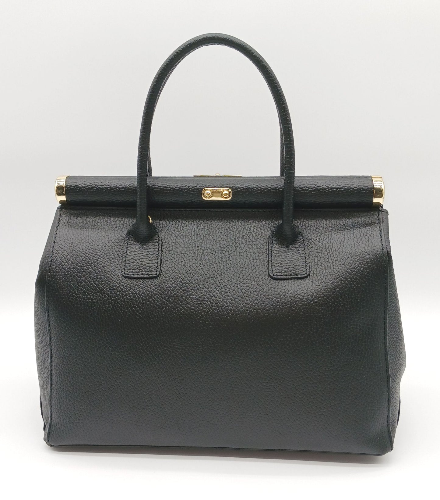 Lock & Key Genuine Pebble Leather Handbag Satchel - Black – Made In Italy