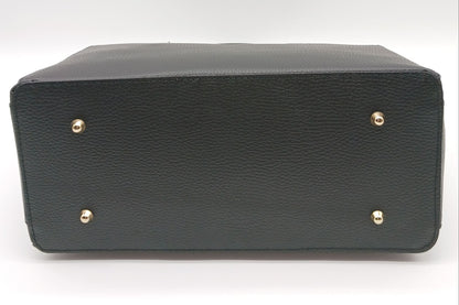 Lock & Key Genuine Pebble Leather Handbag Satchel - Black – Made In Italy